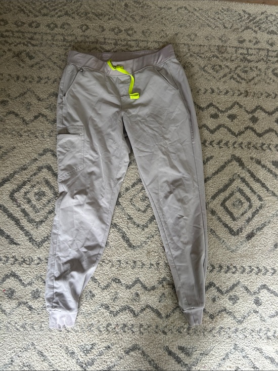 Figs Pants - Figs women’s Light Gray Jogger scrubs with Neon Drawstring
